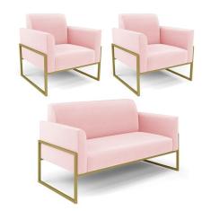 Imagem de Sof  Namoradeira Com 2 Poltronas Base Industrial Alta Dourado