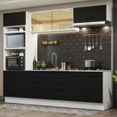 Imagem de Cozinha Completa Madesa Agata 270003 com Armário e Balcão (Sem Tampo e Pia) - Branco/Preto