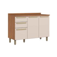 Imagem de Balcão de Cozinha Requinte p/ Pia 3 Portas e 2 Gavetas c/Tampo 120cm Nature/Areia - Henn