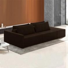 Imagem de Sofá Ilha Modulado Milos 232cm Puff Lateral Veludo Marrom G33 - Gran Belo