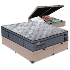 Imagem de Cama Box Baú Bege e Colchão Queen Charlotte Molas Ensacadas Sealy