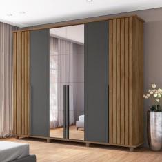 Imagem de Roupeiro 6 Portas Potenza Cinamomo Grafite com Espelho