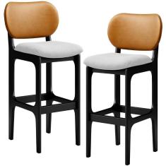 Imagem de Kit 2 Banquetas Alta Betta Preto Whisky Linho Cinza