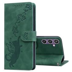 Imagem de Refilerss Capa carteira para Samsung Galaxy S23 FE capa flip de couro premium com suporte para cartão fecho magnético borboleta padrão gato suporte à prova de choque capa protetora para telefone -