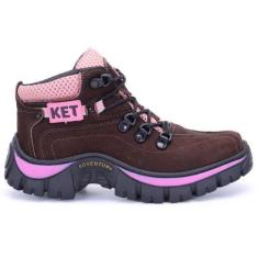 Imagem de Tenis Bota Feminino Couro Legitimo Coturno Adventure Marrom Café - Ket