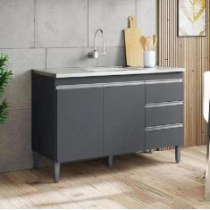 Imagem de Balcão Gabinete Cinza Escuro Andréia 1 metro Com Tampo AJL