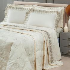 Imagem de Jogo De Cama Queen Bordado Mistral Algodão 200 Fios- 04 Pçs