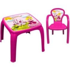 Imagem de Mesa Infantil Com Cadeira Rosa Decorada - Usual Utilidades