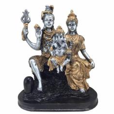 Imagem de Shiva Parvati E Ganesha Estátua Família Indiano Prata E Ouro
