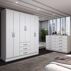 Imagem de Guarda-Roupa Casal Lydia 6 Portas 3 Gavetas com Cômoda 10 Gavetas Branco - Panorama Móveis