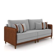 Imagem de Sofá 2 Lugares Living 172cm Pé Madeira Valença Marrom/Veludo Cinza K01 - D`Rossi