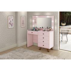 Imagem de Penteadeira Camarim Rosa 5 Gavetas Corrediças Telescópica Led e Espelho Não Usa Lâmpada