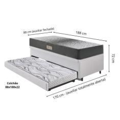 Imagem de Bicama Box Baú Solteiro 88X188 Material Sintético Linho Branco Com Col