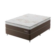 Imagem de Cama Box Casal Londres com Colchão Molas Ensacadas (63x138x188) Marrom e Branca