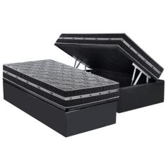 Imagem de Conjunto Box Baú Solteiro Colchão Molas D Angelis Anjos Ensacadas Black Grafite + Base Crc Suede Gray (88x188)