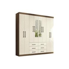 Imagem de Guarda Roupa 8 Portas (2 c/ Espelho) e 6 Gavetas c/ Pés Liverpool Jatobá/Areia - Santos Andirá