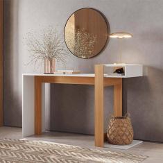 Imagem de Escrivaninha Aparador Mesa para Notebook Telasul Versa Home Freijó/Branco - Telasul