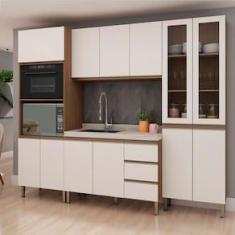 Imagem de Cozinha Compacta Genialflex Bambu com 12 Portas, 3 Gavetas e 7 Prateleiras - 260cm de largura - Ébano/Off White