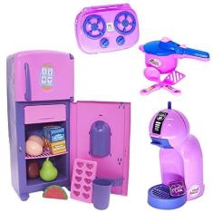 Imagem de Brinquedo Menina Cozinha Geladeira Panela Expresso Fogão 16p