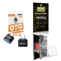 Imagem de Kit Usb Para Tipo C + Capinha Samsug S22 Ultra + Película 3D - Hrebos