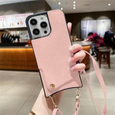 Imagem de Capa de telefone tipo carteira crossbody para iPhone 15 14 Plus 13 12 11 Pro Max Capa de couro com suporte para cartão, cordão de ombro, alça de corda, rosa, para iPhone 11