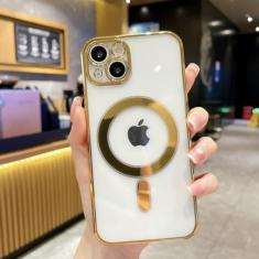 Imagem de Capa de carga magnética sem fio luxuosa revestida para iPhone 14 13 12 Mini 11 Pro XS Max X XR 7 8 Plus Capa macia transparente, dourada, para 7Plus, 8Plus