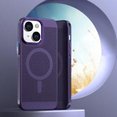Imagem de Proteção de lente de metal malha respirável magnética de carregamento sem fio capa de telefone rígida para iPhone 11 12 13 14 15 Pro Max capa, roxa, para iPhone13 Pro Max
