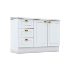 Imagem de Balcão de Cozinha Modulado p/ Pia c/ Tampo Americana c/ 2 Portas e 3 Gavetas 120cm Branco - Henn