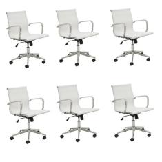 Imagem de Conjunto 6 Cadeiras de Escritório Presidente Giratória Sevilha Baixa Tela Rivatti Branco