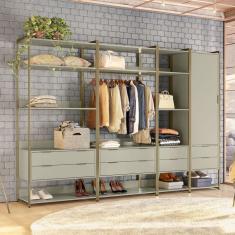 Imagem de Guarda-Roupa Closet Industrial Mital 1 PT 8 GV Off White e Dourado