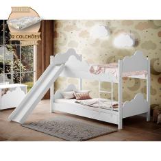 Imagem de Beliche Infantil Montessoriana Com Colchões E Escorregador Juvenil Marina - Branca Branco