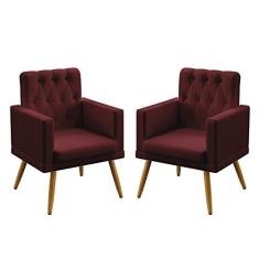 Imagem de Kit 2 Poltronas Decorativas Estofada Vega Com Rodapé E Botões Capitonê Sued Bordô Aradecor