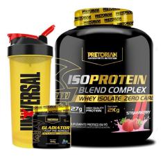 Imagem de Kit Whey Protein Iso Blend Complex 2kg +PréTreino Gladiator 150g -Pretorian +Coqueteleira -Universal-Unissex
