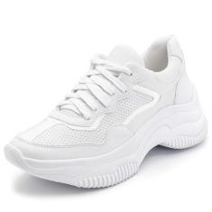 Imagem de Tenis Branco Sola Alta Feminino Sneaker Chunk Caminhada Confortável Flatform Cor:Branco;Tamanho:33;Genero:Feminino