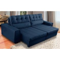 Imagem de Sofá Retrátil e Reclinável 4 Lugares com Molas 2,70m Camila Suede Azul Adonai Estofados