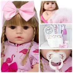 Imagem de Boneca Bebe Reborn Menina Silicone Real Loira Com 13 Itens - Cegonha R