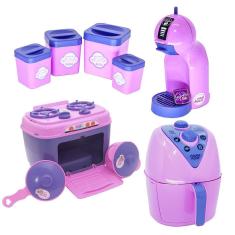 Imagem de Kit Brinquedo Cozinha Menina Rosa Fogão Potinhos Café 10pç