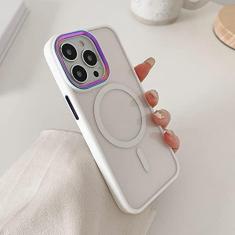 Imagem de Capa de telefone transparente magnética de luxo para iPhone 14 13 12 11 Pro Max Skin Feel Laser Metal Camera Protection Capa acrílica macia, branca, para iPhone 11Pro MAX