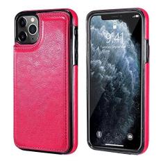Imagem de Carteira magnética capa de telefone de couro para iPhone 11 12 Pro Max 12 Mini XR XS Max X 7 8 Plus 12 slots de cartão Flip Kickstand Back Cover, rosa vermelha, para iphone 12 Mini