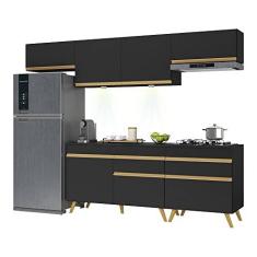 Imagem de Armário de Cozinha Completa 260cm com Leds Veneza Up Multimóveis V2032 Preto/dourado