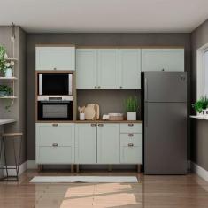 Imagem de Cozinha Compacta Iluminata 8 Pt 4 Gv Verde Mint E Ébano - Genialflex