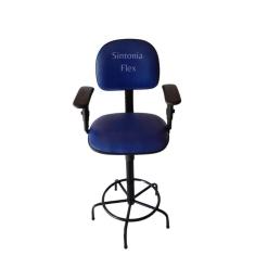 Imagem de Cadeira secretaria  caixa alta com braço de regulagem de altura  - a gás - base de ferro fixa pra recepçao - corano azul