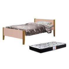 Imagem de Cama Solteiro Simba Rosa Fosco Com Pés Amadeirado E Colchão D33 - Rell