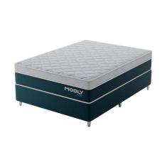 Imagem de Cama Box Viúva York com Colchão Molas Ensacadas (61x128x188) Azul e Branca