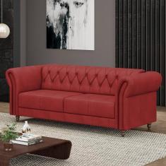 Imagem de Sofá Living Stanford Chesterfield 2 Lugares 200cm Pés De Madeira Couro Vermelho G58 Gran Belo