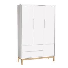 Imagem de Guarda-Roupa Retrô 3 Portas Classic New Branco Fosco Com Natural - Mov