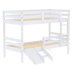 Imagem de Beliche Solteiro Infantil Eco e Mini Escada/Escorregador Madeira Maciça Branco Mobilistore