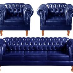 Imagem de Conjunto Sofá Chesterfield 3 Lugares + 2 Poltronas Dom Pedro Azul