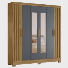 Imagem de Guarda Roupa Casal 195cm Espelho Ripado Arlon M07 Freijó/Cinza - Mpozenato