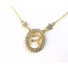 Imagem de Cordão Colar Letra Inicial R Folheado a Ouro 18k